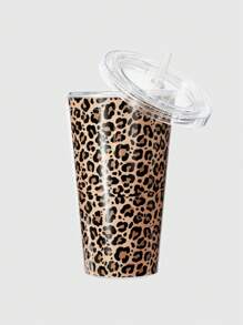 Ariqdhaksinargha Artist 1 件棕色和黑色豹纹双层平底苏打水杯，节日