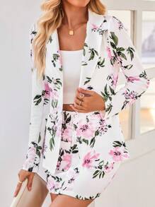 EMERY ROSE 优雅花卉印花双排扣夹克和紧身裙套装，春夏 - 彩色 - 查看 6