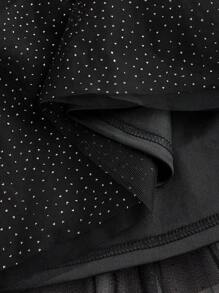 SHEIN Girlism 女童万圣节编织领泡泡短袖网眼连衣裙 - 黑色 - 查看 5