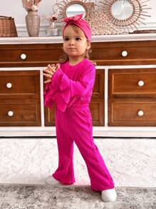 SHEIN 2 peças Conjunto de Roupa Esportiva e Casual Texturizado com Cor de Rosa Choque para Bebê Menina, Outono/Inverno