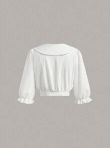 SHEIN Unity Women's Solid Color Collar Long Sleeve Front Button Floral Embroidery Casual Blouse - White - View 2