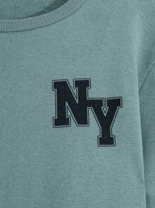 SHEIN Cottnline Men's Solid Color Letter Printed Two-Piece Set - Cadet Blue - View 3