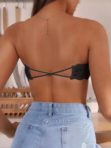 SHEIN Women Solid Color Front Closure Bandeau Strapless Bra - Black - View 2
