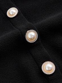 SHEIN Girlism 女童万圣节编织领泡泡短袖网眼连衣裙 - 黑色 - 查看 3