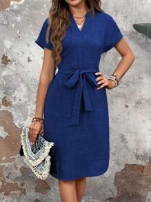 EMERY ROSE 女士 A 字腰带连衣裙休闲连衣裙夏季 - 藏蓝色 - 查看 3