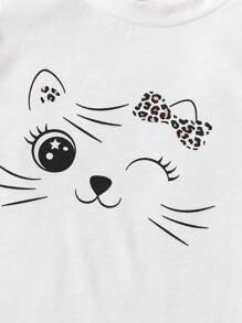 女宝宝休闲卡通豹纹长袖上衣和裤子 2 件套，春秋季