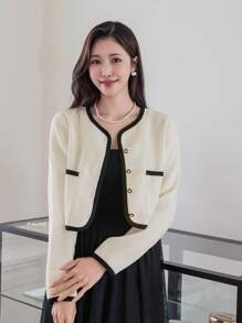 DAZY Chaqueta con cierre de cremallera y ajuste holgado de colores contrastantes, ropa de mujer para otoño