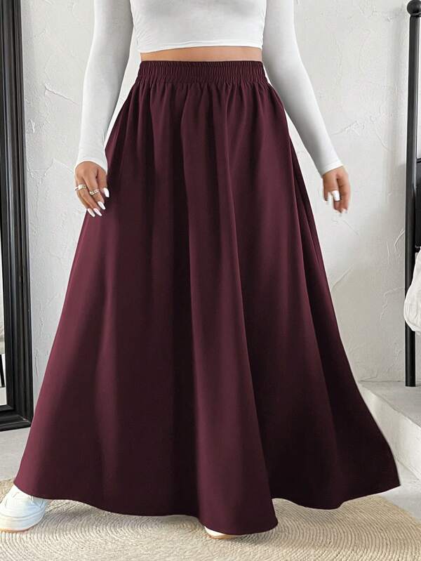 SHEIN EZwear Plus Size Women's Solid Color Simple Everyday Swing Skirt