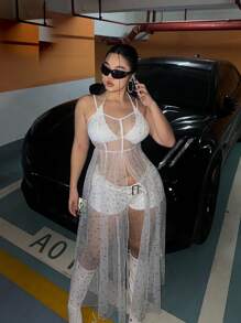 Flirla Vestido con diseño de malla de moda, encantador, sexy y con estilo para talla grande