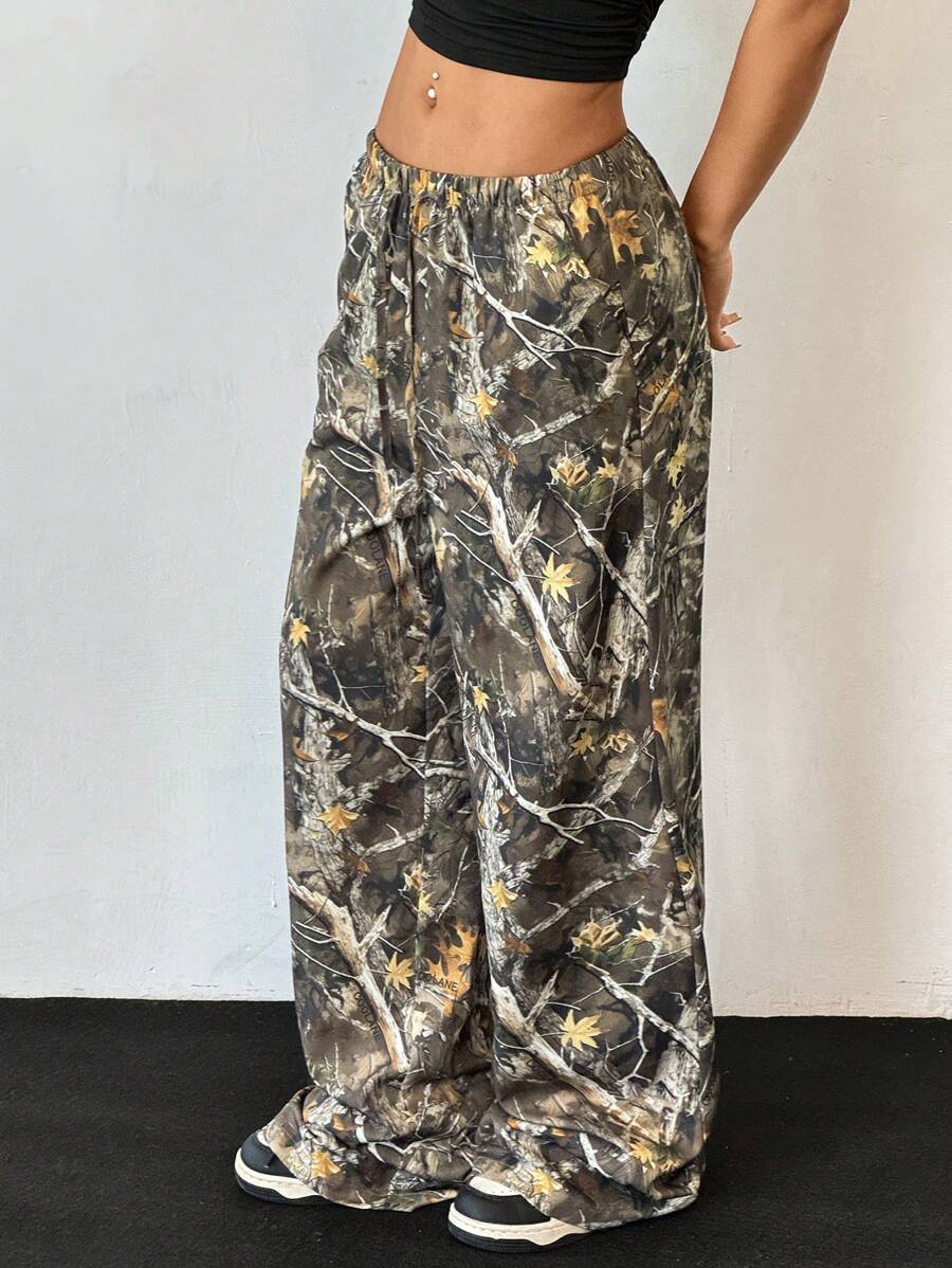 SHEIN EZwear Women's Fashionable Camouflage Print Wide Leg Pants