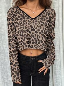 SHEIN EZwear Lightweight Fashionable Loose Leopard Print Knit Cover Up, Spring Summer - Multicolor - View 7