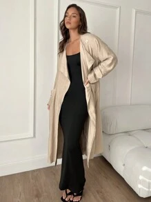 SHEIN Essnce 2024 Spring & Autumn New Cozy Chinese Style Midi Length Coat For Women