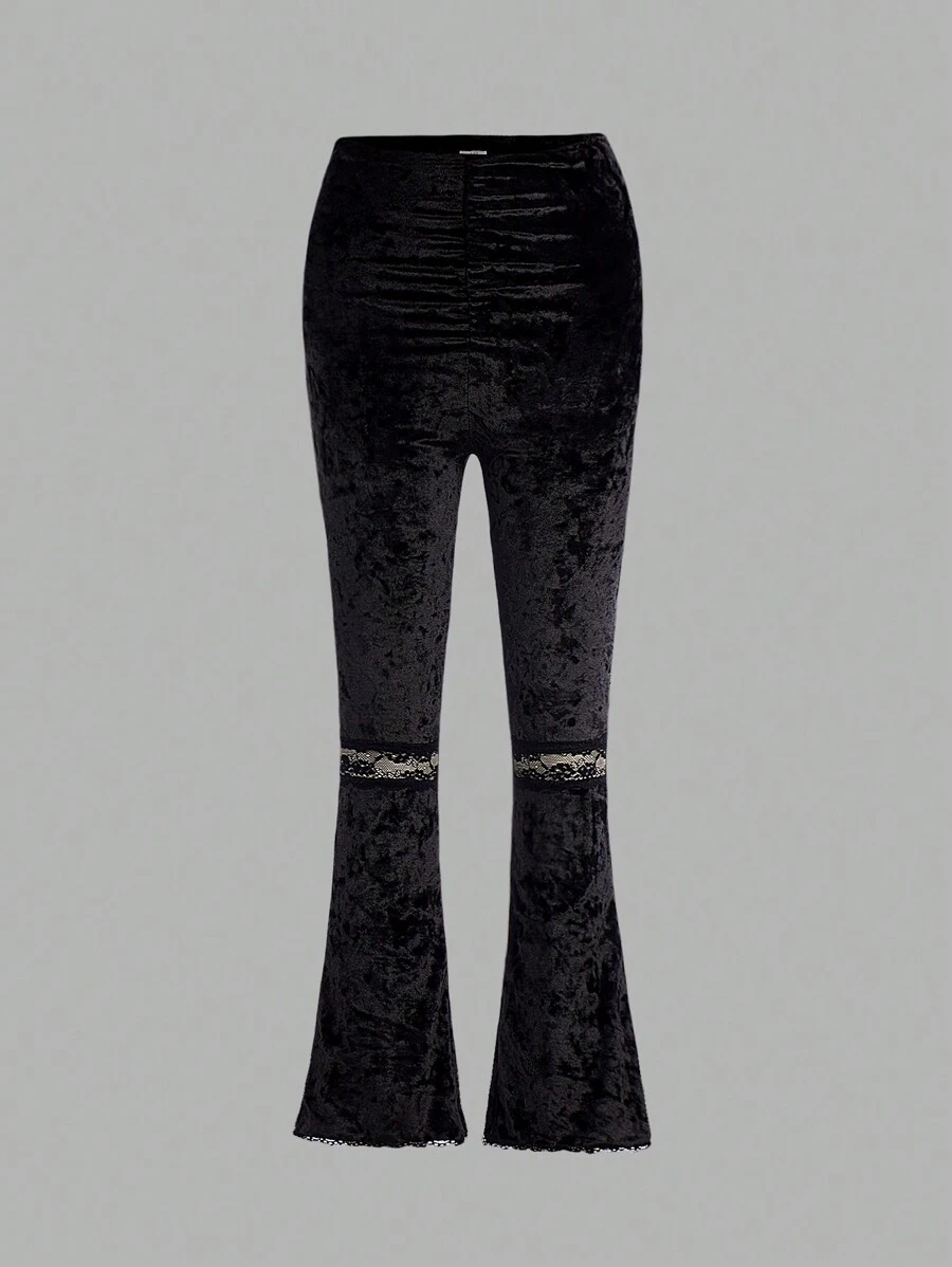 Leggings évasés en velours noir pour adolescentes - Noir - Voir 1