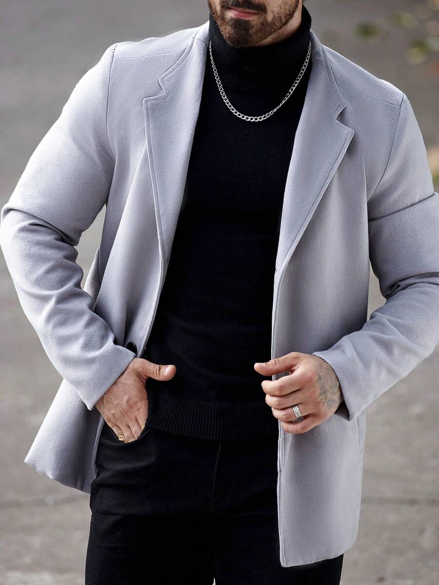 Manfinity Homme Abrigo gris sencillo y elegante de estilo casual de negocios para hombre, invierno - Gris - Ver 1