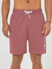 EURMUSE Men's Palm Tree Printed Drawstring Elastic Waist Loose Shorts For Vacation - Pink - View 4