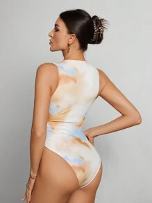 SHEIN Tall 女士扎染褶皱不对称扎染印花紧身衣