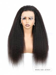 13x6 Kinky Recht Kanten Voorkant Menselijk haar Lijmloze pruiken 180% dichtheid Yaki Rechte Transparante Kanten Pruik Echt haar pruiken voor vrouwen Voorgeplukt Braziliaans Maagd haar Natuurlijke Kleur