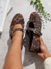 SHUZIA 女士可爱日常单扣蝴蝶结豹纹印花玛丽珍平底鞋 - 彩色 - 查看 2