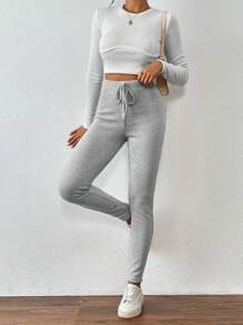 SHEIN Frenchy 女式抽绳修身休闲罗纹紧身裤