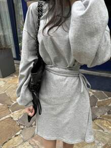 DAZY Abito corto in felpa con strato finto, vestito a maniche lunghe per l'autunno, colore unito