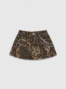ROMWE Grunge Punk Y2K Gyaru Vintage Babe Phong cách Cross Chain Decor Leopard Pattern Phụ nữ Denim Mini Skirt - Nhiều màu - Xem 5