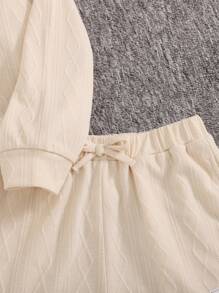 Tween Girl Casual Solid Color Crew Neck Long Sleeve Knitted Top And Straight Shorts Set - Apricot - View 4