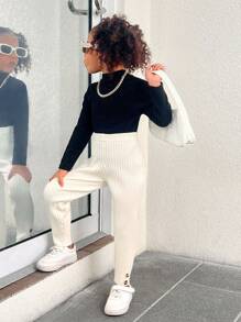 SHEIN Explorewe Young Girl Elegant & Cute Solid Color Knitted Elastic Pants, Suitable For Casual Wear And Layering, Soft And Comfortable For Fall/Winter