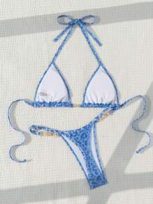 Swim Vcay 女士夏季海滩豹纹吊带性感比基尼两件套泳衣 - 藍色 - 查看 2