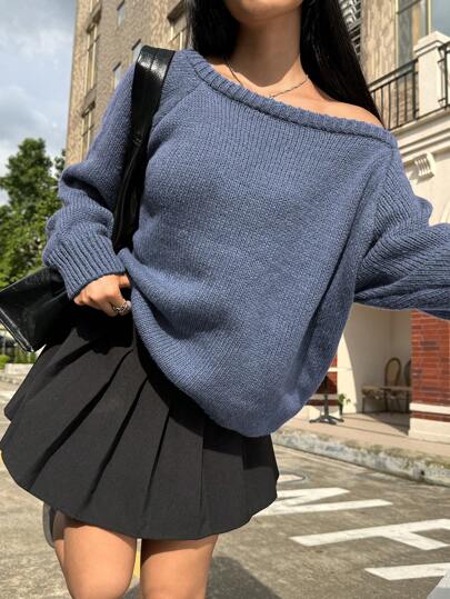Muchica Solid Raglan Sleeve Sweater,Long Sleeve Tops In Fall/Winter