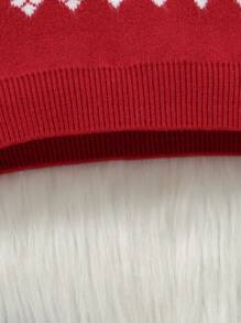 Elegant & Cute Christmas Red Sweater For Infants & Toddlers, Round Neck Long Sleeve Featuring Lovely Heart & Bow Knit Design, Fashionable & Practical Daily Wear - Red - View 3