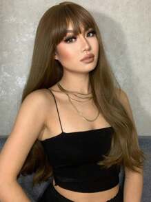 26-Inch Natural Wavy Hair Wig With Bangs, Hair Cube Design For Girls, Beautiful And Charming, Suitable For Festivals, Cosplay, Parties, Daily Wear, Halloween, Christmas And Other Occasions - Brown - View 8