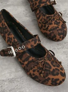 SHUZIA 女士可爱日常单扣蝴蝶结豹纹印花玛丽珍平底鞋 - 彩色 - 查看 6