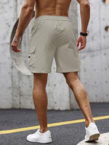 Manfinity Homme Men Flap Pocket Side Drawstring Waist Shorts, Men's Casual Short, Streetwear Men Shorts - Beige - View 2