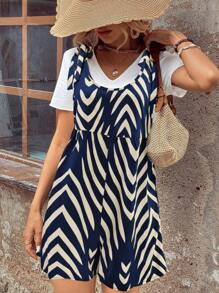 Chiquease Bộ áo liền quần không tay in sọc màu tương phản cho nữ - Nhiều màu - Xem 4