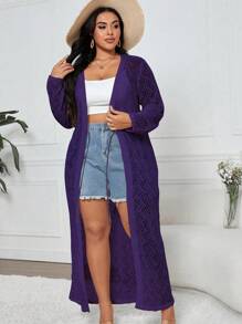Calvaya 大码休闲长袖前开优雅开衫 - 紫色 - 查看 6