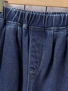 Quần jeans denim xanh đậm dáng rộng nhiều túi thường ngày dáng rộng hình nón cho bé trai tuổi mới lớn - Rửa tối - Xem 5