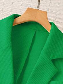 Calvaya 大码纯色单纽扣口袋休闲长袖领西装外套 - 綠色 - 查看 3