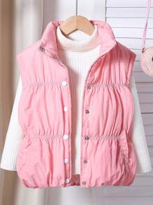 SHEIN Tween Girls 2024 Fall/Winter New Year Casual Cute Pink Puffy Padded Warm Vest - Baby Pink - View 1