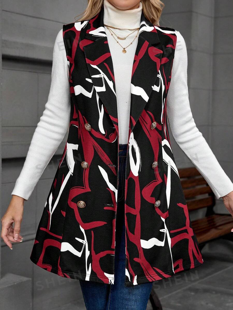EMERY ROSE Blazer sin mangas simple con estampado de color contrastante para mujer