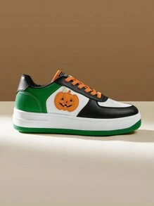 CUCCOO EASI Scarpe sportive da donna con suola spessa, allacciate, con stampa di zucche, bicolore, casual, con platform, adatte per l'autunno e la primavera, motivo zucche di Ognissanti - Multicolore - Visualizzare 6