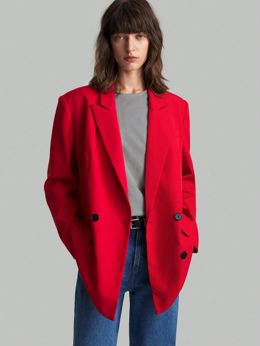 Ontre Áo khoác vest đơn giản, giản dị, màu đỏ, đơn hàng mới 2025 dành cho nữ - Đỏ - Xem 1