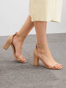 CUCCOO BIZCHIC Woman Shoes Minimalist Square Toe Chunky Heeled Ankle Strap Elegant Summer Beige Heeled Sandals For Spring And Summer Vacation Shoes Summer Back To School Shoes College Student Shoes Elegant Basics Business Casual Business Chic Spring Shoes Spring Break Easter