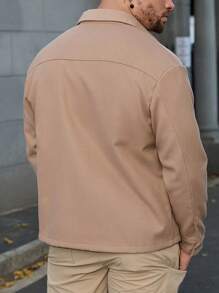 Manfinity Homme Áo sơ mi nam tay dài giản dị có túi phía trước màu trơn - Màu be - Xem 2