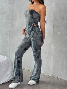 SHEIN EZwear Conjunto coordinado de mujeres ajustado de punto con estampado multicolor