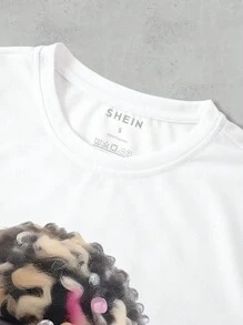 INAWLY Áo thun nữ cổ tròn tay ngắn in họa tiết mùa hè thường ngày Áo thun họa tiết cho nữ - trắng - Xem 3