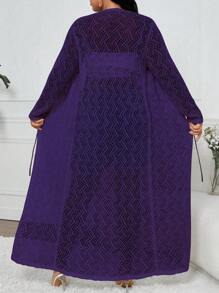 Calvaya 大码休闲长袖前开优雅开衫 - 紫色 - 查看 2