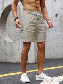 Manfinity Homme Men Flap Pocket Side Drawstring Waist Shorts, Men's Casual Short, Streetwear Men Shorts - Beige - View 5