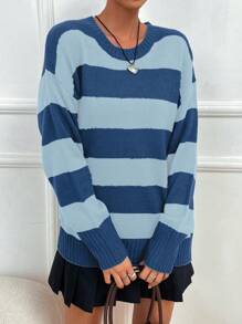 SHEIN Unity Fashionable Ladies' Round Neck Striped Casual Long Sleeve Pullover Sweater, Knit Pullover Fall Winter - Multicolor - View 8
