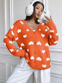 SHEIN Unity Áo len cardigan họa tiết trái tim tay raglan thường ngày cho nữ, mùa thu/đông - Nhiều màu - Xem 7