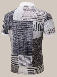 Manfinity Homme Men's Printed Zipper Short Sleeve Polo Shirt - Multicolor - View 2